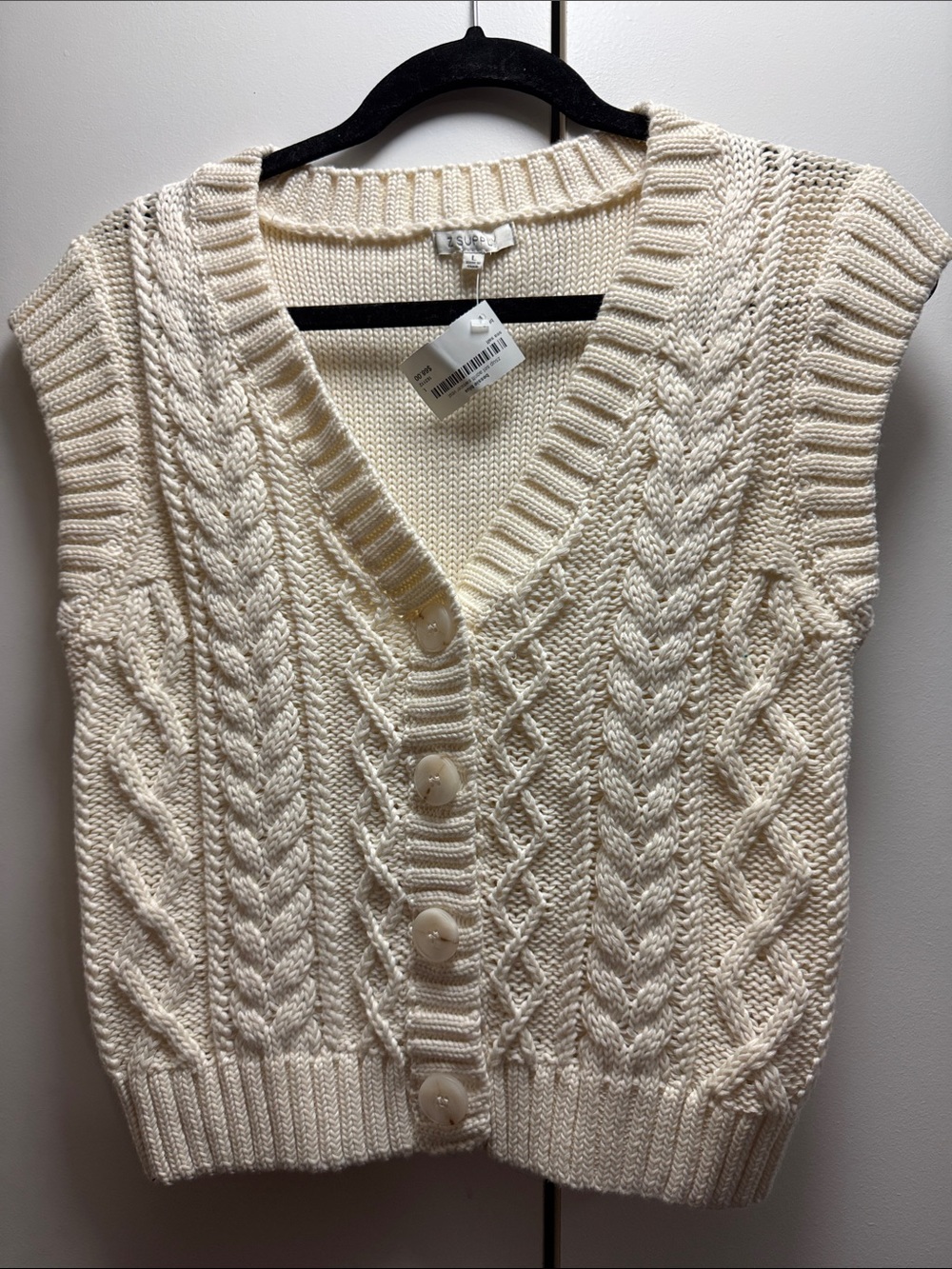 Z Supply Ivory Cable Knit V-Neck Button Front Sweater Vest